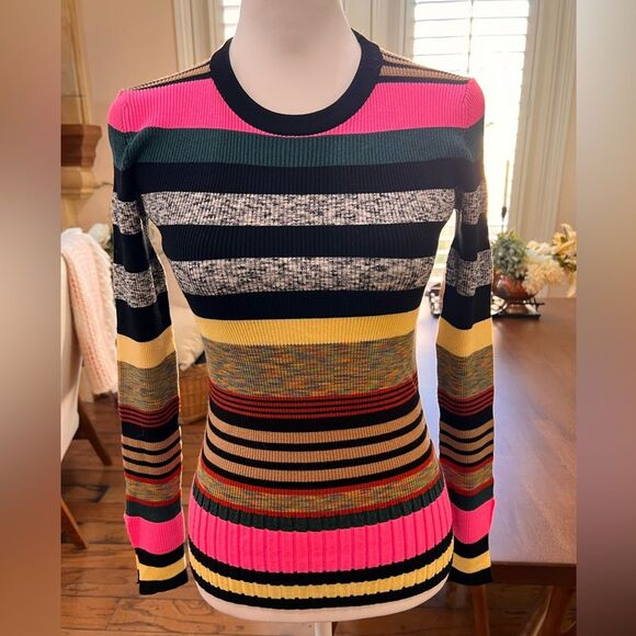 Kenzo Paris Multicolor Striped Ribbed Knit Sweater XS Slim Fit Long Sleeve - Picture 3 of 7